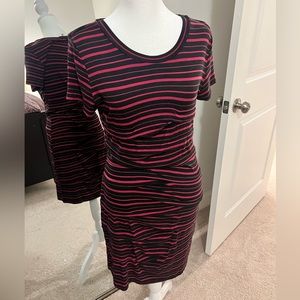 Navy and Pink Ruched mini t-shirt dress